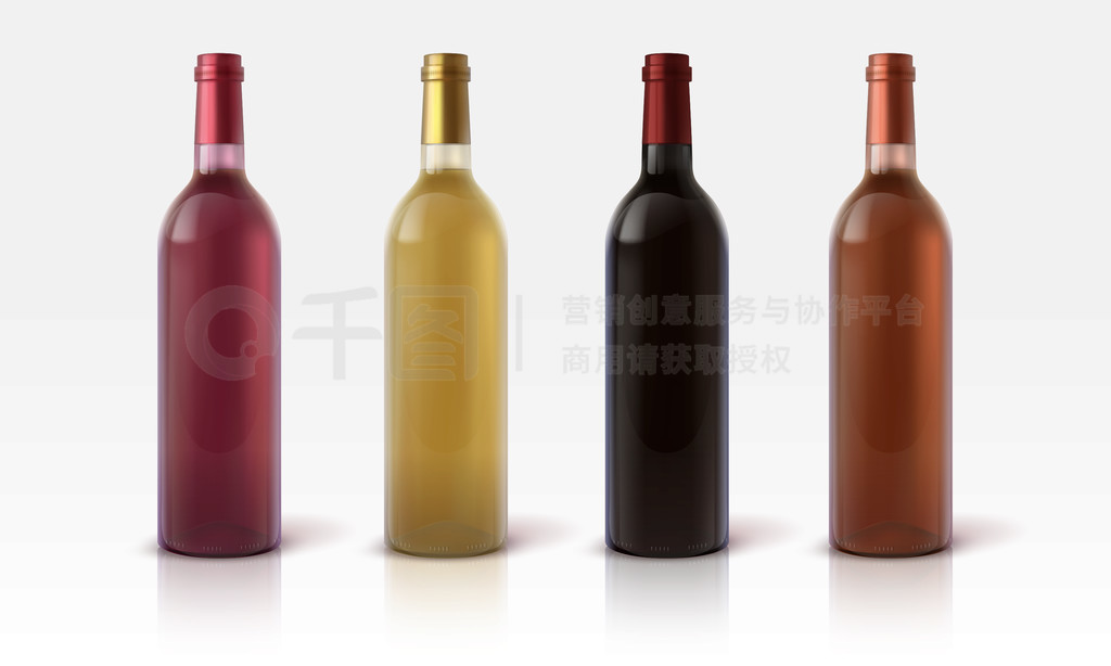 逼真3D酒瓶模型 多色葡萄饮料的玻璃容器设计与商业应用